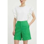 Kratke hlače Custommade ženski, zelena barva - zelena. Kratke hlače iz kolekcije Custommade, izdelane iz gladke tkanine. Poliester zagotavlja večjo odpornost na gubanje.