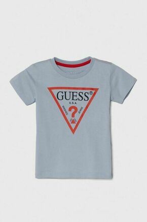 Otroška bombažna kratka majica Guess - modra. Otroške lahkotna kratka majica iz kolekcije Guess