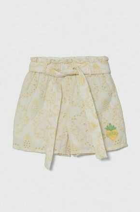 Otroške kratke hlače Guess rumena barva - rumena. Otroški kratke hlače iz kolekcije Guess. Model izdelan iz tkanine. Model iz zračne tkanine z visoko vsebnostjo bombaža.