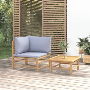 VidaXL Vrtna sedežna garnitura in svetlo sive blazine 2-delna bambus