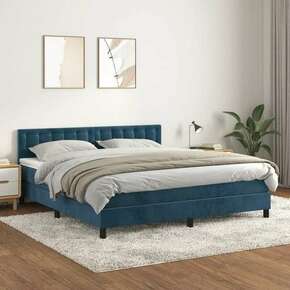 Greatstore Box spring postelja z vzmetnico temno modra 160x200 cm žamet
