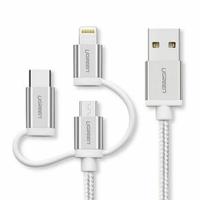 Ugreen USB 2.0 na Micro USB+Lightning+Type C (3 v 1) podatkovni kabel pleten