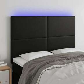 Greatstore LED posteljno vzglavje črno 144x5x118/128 cm umetno usnje