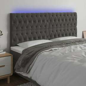 Greatstore LED posteljno vzglavje temno sivo 180x7x118/128 cm žamet