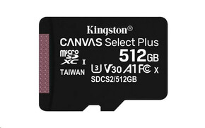 Kingston 512 GB microSDXC Canvas Select Plus A1 CL10 100 MB/s brez adapterja