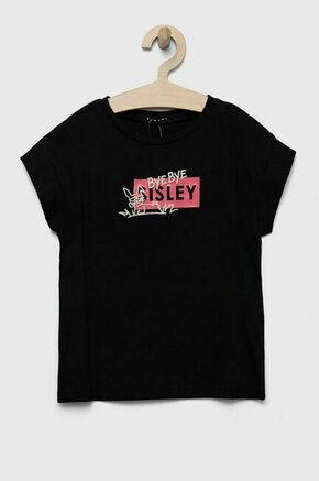 Otroška bombažna kratka majica Sisley črna barva - črna. Otroške lahkotna kratka majica iz kolekcije Sisley. Model izdelan iz udobne pletenine. Model iz mehke in na otip prijetne tkanine.