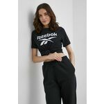 T-shirt Reebok ženski, črna barva - črna. T-shirt iz kolekcije Reebok. Model izdelan iz tanke, elastične pletenine.