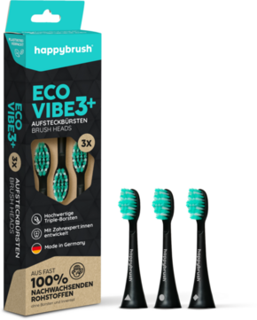 "happybrush ECO VIBE 3 nadomestne glave za sonično zobno ščetko črna / mint"