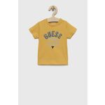 Otroška bombažna majica Guess rumena barva - rumena. Kratka majica za dojenčka iz kolekcije Guess. Model izdelan iz mehke, bombažne pletenine.