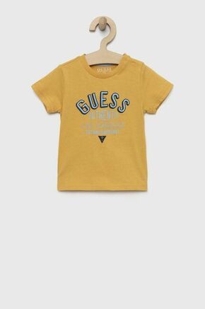 Otroška bombažna majica Guess rumena barva - rumena. Kratka majica za dojenčka iz kolekcije Guess. Model izdelan iz mehke