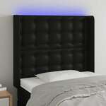 shumee LED posteljno vzglavje črno 103x16x118/128 cm umetno usnje