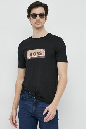 Bombažna kratka majica BOSS črna barva - črna. Kratka majica iz kolekcije BOSS. Model izdelan iz tanke