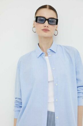 Bombažna srajca Samsoe Samsoe ženska - modra. Srajca iz kolekcije Samsoe Samsoe