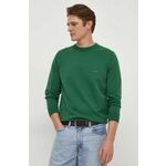 Bombažen pulover BOSS zelena barva - zelena. Pulover iz kolekcije BOSS. Model izdelan iz melange pletenine. Model iz izjemno udobne bombažne tkanine.