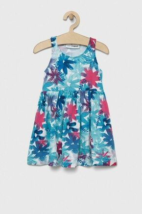 Otroška bombažna obleka Desigual - modra. Otroška Obleka iz kolekcije Desigual. Nabran model izdelan iz vzorčaste pletenine.