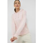 Bombažen pulover Puma ženska, roza barva, s kapuco - roza. Pulover s kapuco iz kolekcije Puma. Model izdelan iz elastične pletenine. Izjemno udoben material, izdelan iz naravnih vlaken.