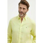 Lanena srajca Tommy Hilfiger rumena barva, MW0MW34602 - rumena. Srajca iz kolekcije Tommy Hilfiger, izdelana iz enobarvne tkanine. Model iz izjemno udobne, zračne tkanine.