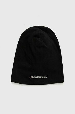 Bombažna kapa Peak Performance črna barva - črna. Kapa iz kolekcije Peak Performance. Model izdelan iz pletenine s potiskom. Bombažen