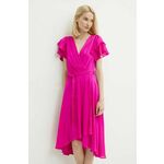 Obleka Dkny roza barva, DD4AQ571 - roza. Obleka iz kolekcije Dkny. Model izdelan iz enobarvne tkanine. Poliester zagotavlja visoko odpornost na mečkanje.