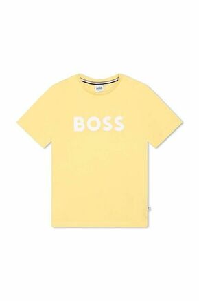 Otroška bombažna kratka majica BOSS rumena barva - rumena. Otroške kratka majica iz kolekcije BOSS. Model izdelan iz udobne pletenine.