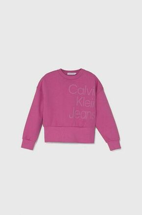 Otroški bombažen pulover Calvin Klein Jeans roza barva - roza. Otroški pulover iz kolekcije Calvin Klein Jeans. Model izdelan iz elastične pletenine. Bombažen