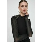 Majica Morgan ženska, črna barva - črna. Bluza iz kolekcije Morgan, izdelana iz materiala s čipkastimi vstavki. Model iz izjemno udobne tkanine z visoko vsebnostjo bombaža.