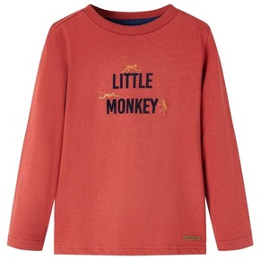 VidaXL Otroška majica z dolgimi rokavi potisk Little Monkey žgano rdeča 92