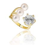 JwL Luxury Pearls Pozlačen prstan s pravimi biseri in kristalom JL0694 srebro 925/1000