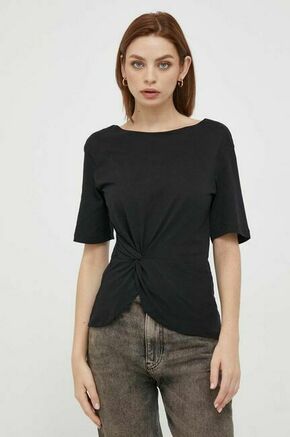 Bombažna kratka majica Sisley črna barva - črna. Kratka majica iz kolekcije Sisley