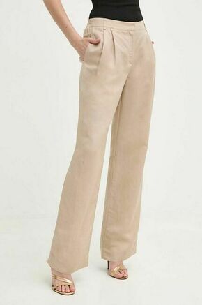 Lanene hlače Twinset bež barva - bež. Hlače iz kolekcije Twinset izdelane iz enobarvne tkanine. Model iz zračne tkanine z visoko vsebnostjo lanu.