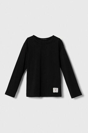 Otroška bombažna majica z dolgimi rokavi Sisley črna barva - črna. Majica z dolgimi rokavi iz kolekcije Sisley. Model izdelan iz pletenine