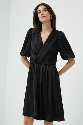 Obleka Dkny črna barva - črna. Obleka iz kolekcije Dkny. Nabran model izdelan iz enobarvne tkanine. Material