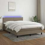 shumee Box spring postelja z vzmetnico LED taupe 140x200 cm blago