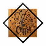 Lesena/kovinska stenska dekoracija 54x54 cm Life Begins After Coffee – Wallity