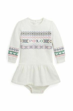 Obleka za dojenčka Polo Ralph Lauren bež barva - bež. Obleka za dojenčke iz kolekcije Polo Ralph Lauren. Nabran model