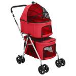 vidaXL Zložljiv pasji voziček 2-nadstropni rdeč 83x48x97 cm blago