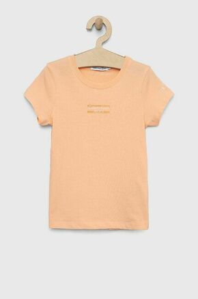 Otroška bombažna kratka majica Calvin Klein Jeans oranžna barva - oranžna. Lahkotna kratka majica iz kolekcije Calvin Klein Jeans. Model izdelan iz tanke