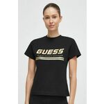 Bombažna kratka majica Guess črna barva - črna. Kratka majica iz kolekcije Guess, izdelana iz tanke, elastične pletenine. Model iz zračne bombažne tkanine.
