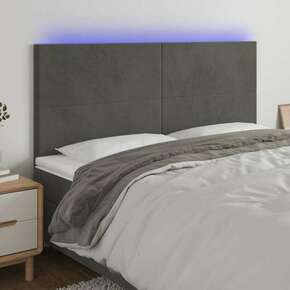 Vidaxl LED posteljno vzglavje temno sivo 160x5x118/128 cm žamet