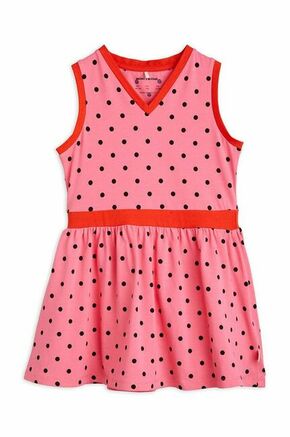 Otroška obleka Mini Rodini roza barva - roza. Otroški Obleka iz kolekcije Mini Rodini. Nabran model izdelan iz vzorčastega materiala.