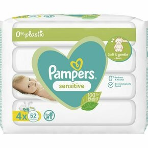 Pampers Sensitive Plastic Free vlažni čistilni robčki za otroke za občutljivo kožo 4x52 kos