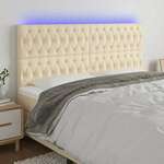 Greatstore LED posteljno vzglavje krem 180x7x118/128 cm blago