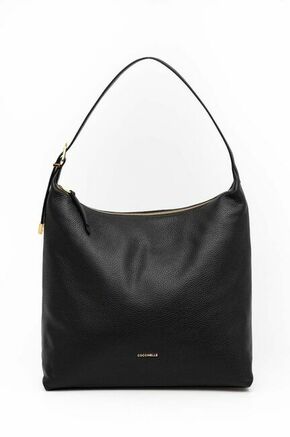 Usnjena torbica Coccinelle črna barva - črna. Velika torbica iz kolekcije Coccinelle. Model na zapenjanje