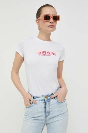 Bombažna kratka majica Armani Exchange bela barva - bela. Kratka majica iz kolekcije Armani Exchange. Model izdelan iz pletenine s potiskom. Izjemno udoben material