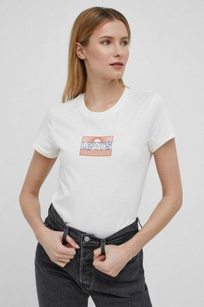 Levi's bombažna majica - bež. T-shirt iz zbirke Levi's. Model narejen iz rahlo elastična tkanina.