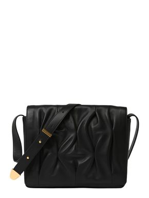 Usnjena torbica Coccinelle črna barva - črna. Srednje velika torbica iz kolekcije Coccinelle. Model na zapenjanje