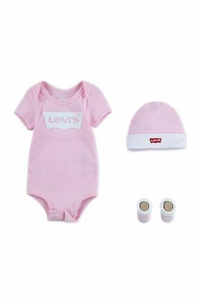 Komplet za dojenčka Levi's roza barva - roza. Komplet za dojenčka iz kolekcije Levi's. Model izdelan iz mehke