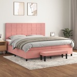 Box spring postelja z vzmetnico roza 200x200 cm žamet - vidaXL - roza - 97,44 - 200 x 200 cm - vidaXL
