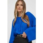 Majica Tommy Hilfiger ženska - modra. Bluza iz kolekcije Tommy Hilfiger, izdelana iz enobarvne tkanine. Model iz zračne viskozne tkanine.