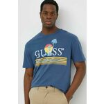 Bombažna kratka majica Guess PACIFIC moška, mornarsko modra barva, M4GI41 KBZV1 - mornarsko modra. Kratka majica iz kolekcije Guess, izdelana iz elastične pletenine. Model iz zračne bombažne tkanine.